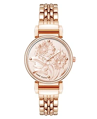 Anne Klein Women's Quartz Floral Rose Gold-Tone Metal Alloy Watch, 30mm