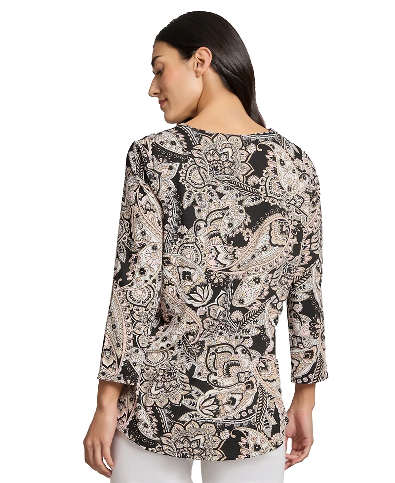 Jones New York Women's Printed Moss Crepe Top
