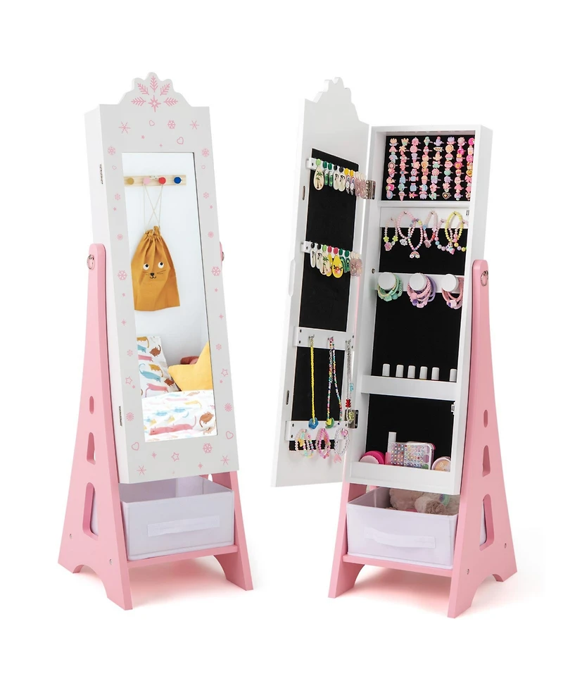 Gouun Kids Jewelry Cabinet with Full-Length Mirror and Foldable Drawer