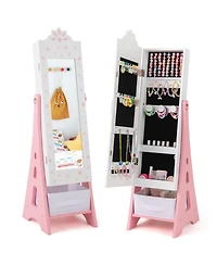 Gouun Kids Jewelry Cabinet with Full-Length Mirror and Foldable Drawer
