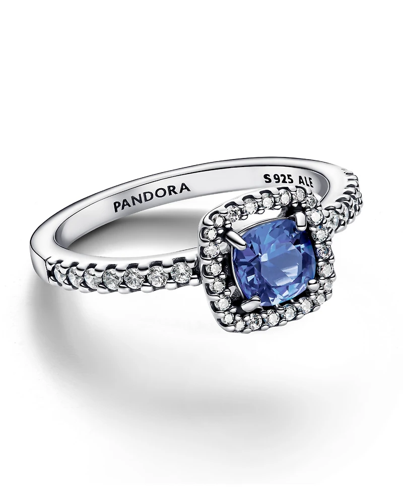Pandora Sterling Silver Sparkling Square Blue Halo Ring