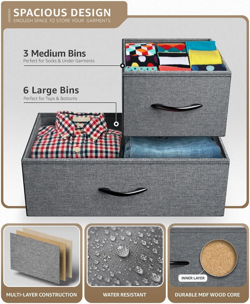 Sorbus 9 Drawers Dresser - Furniture Storage for Bedroom, Closet, Office Organization Steel Frame, Wood Top