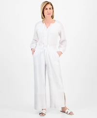 Jm Collection Petite Gauze Split-Hem Wide-Leg Pants, Exclusively at Macy's