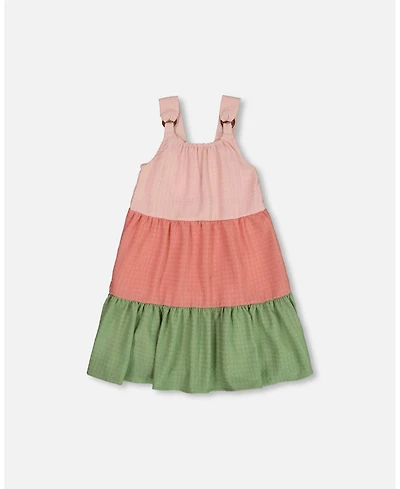 Deux par Deux Girl Tiered Color Block Peasant Dress Peach Pink And Green - Toddler|Child