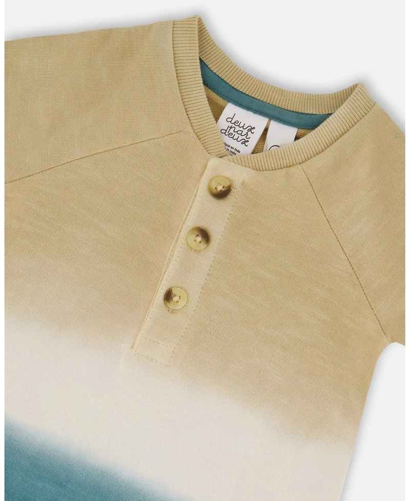Deux par Deux Baby Boys One-Piece Romper Gradient Beige And Teal