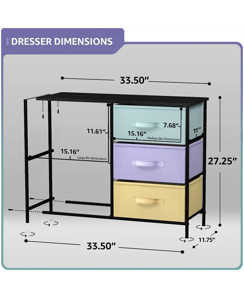 Sorbus Dresser with 5 Drawers - Storage Chest Organizer with Steel Frame, Wood Top, Handles