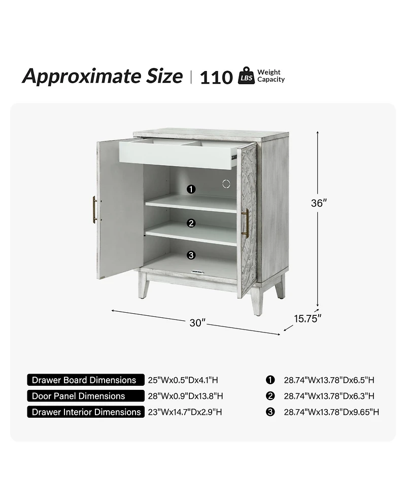 Eusebio Traditional Accent Cabinet with Hidden Drawer and Tapered Legs