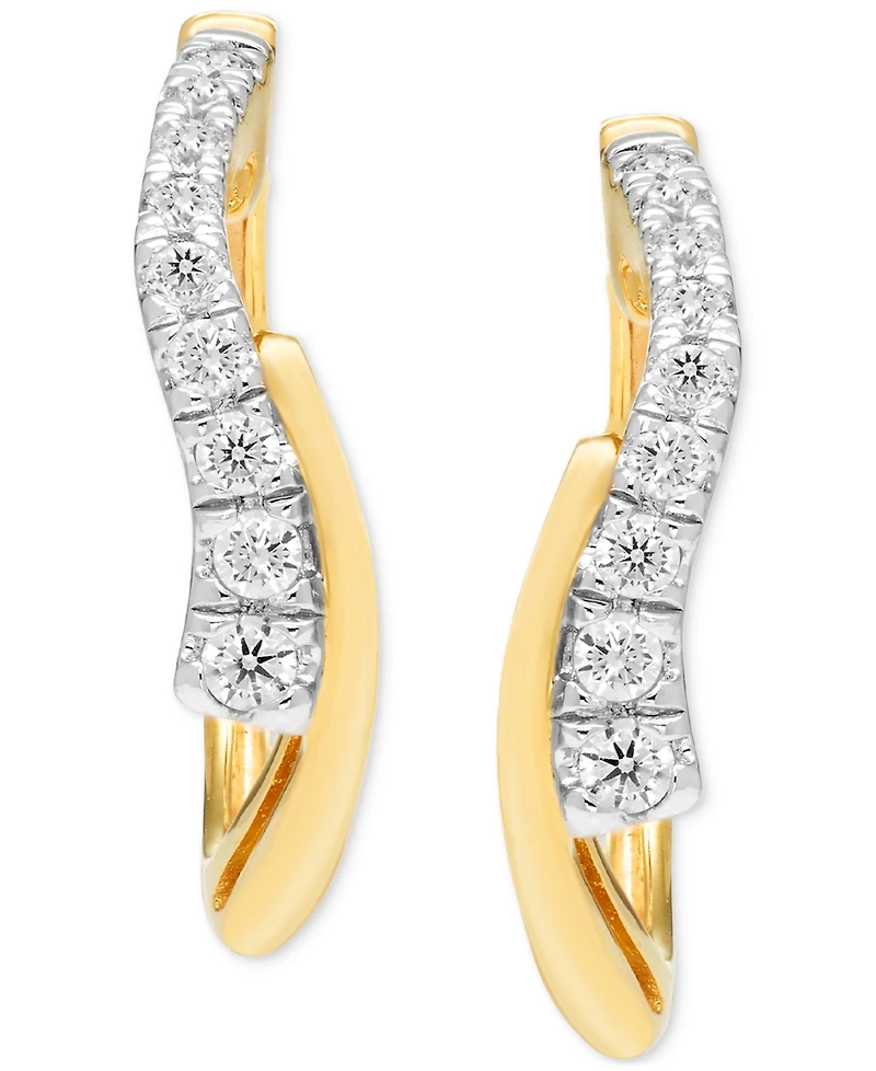 Diamond Swirl Small Hoop Earrings (1/4 ct. t.w.) in 10k Gold, 0.7"