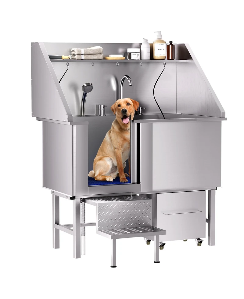 50 in. Dog Washing Station with Sink, Storage, Drawer and Ladder