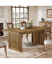 Tribesigns 63" Wood Dining Table for 4-6 People, Large Rectangular Kitchen Table with Sturdy Wooden Legs, Farmhouse Dinner Table, Rustic Brown