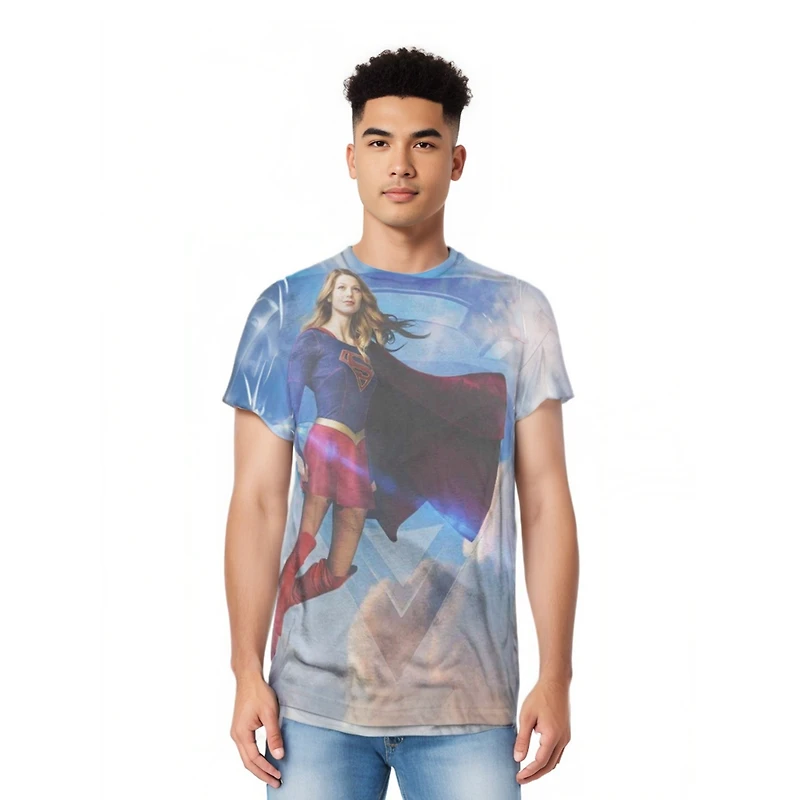 Supergirl Mens Up The Sky (Front/Back Print) Adult Poly/Cotton Short Sleeve Tee / T-Shirt