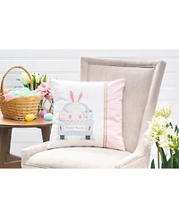 18" x 18" Happy Easter Spring Themed Bunny Eggs Embroidered Accent Throw Pillow