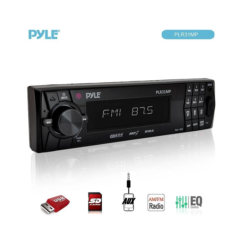 Pyle Single Din Vehicle Receiver Headunit, Detachable Face, Usb, Sd, MP3