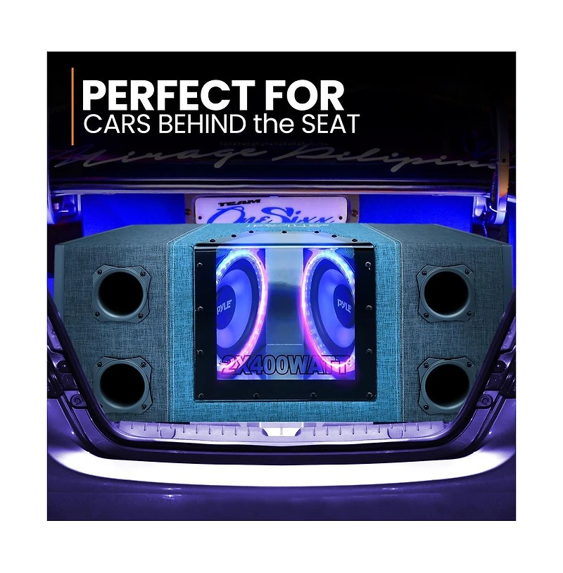 Pyle Dual Subwoofer Box System, 8'' Vented Enclosure, 800W Max, Led Lights
