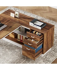 Tribesigns 71-Inch Executive Desk, L-Shaped Desk with Cabinet, Large Office Desk with Drawers and Storage Shelves, Writing Table Computer Desk