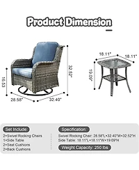 Xizzi Outdoor Swivel Rocker Chairs Set, 3 Piece Patio Bistro Set with 360 Degrees Rocking Chair and Side Table