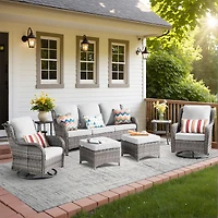 Xizzi 6 Pcs Outdoor Patio Furniture Set,High Back Sofa and Swivel Chairs Set