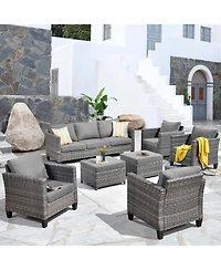 Xizzi Patio Furniture Set 7 Piece High Back Sofa Outdoor Conversation Sets All Weather Wicker Rattan Sectional Couch and Chairs Garden Backya
