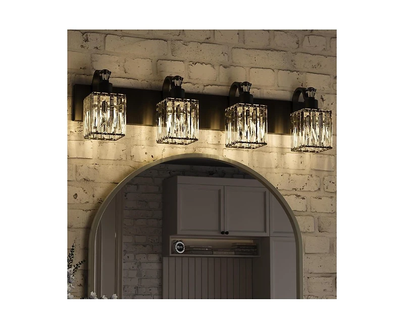 gaomon Modern Crystal Bathroom Vanity Lights Black Bathroom Light Fixtures Crystal Vanity Shower Lights Over Mirror, Mirror Glass Crystal Bathroom Van