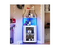 gaomon Corner Bar Cabinet with Led Lights, Industrial Liquor Cabinet with Adjustable Shelf, 5-Tier Industrial Wine Cabinet with Glass Holder, Home Bar