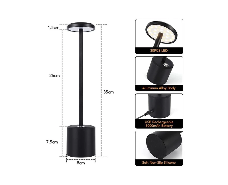 gaomon Table Lamp,Cordless Table Lamp,Portable Led Desk Lamp,5000mAh Battery Operated Bedside Lamp for Nightstand,Cream Stepless Dimming for Restauran