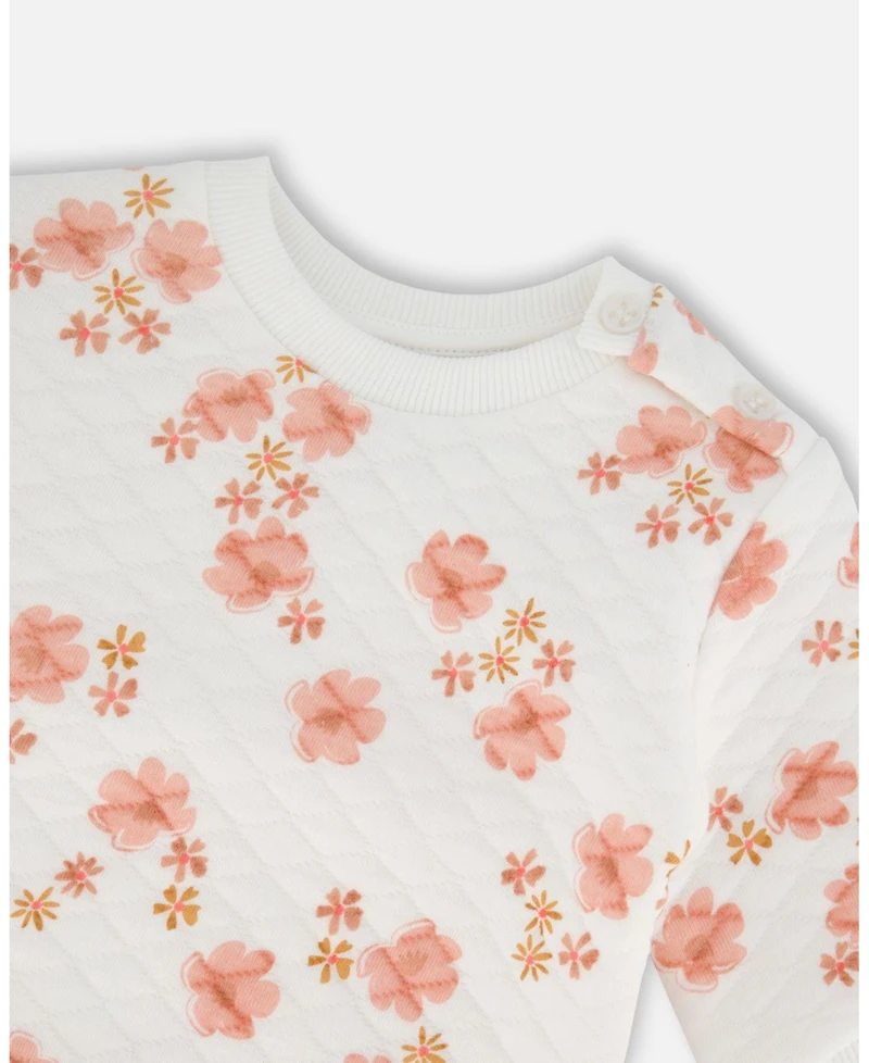 Deux par Baby Boys Printed Quilted Top And Pant Set White Pink Flowers