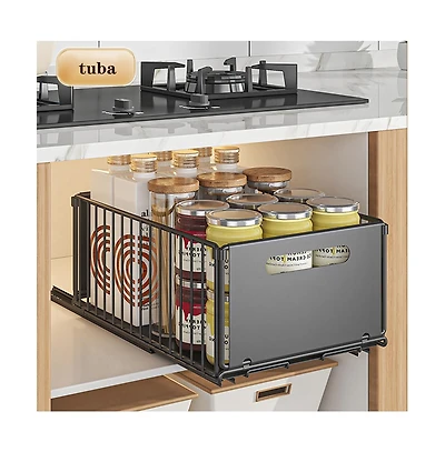 gaomon 1pc Pull Out Cabinet Organizer, Expandable Kitchen Drawers, Heavy Duty Slide Out Storage Basket With Adhesive Film, Under Sink Cabinet Storage