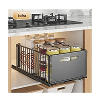 gaomon 1pc Pull Out Cabinet Organizer, Expandable Kitchen Drawers, Heavy Duty Slide Out Storage Basket With Adhesive Film, Under Sink Cabinet Storage