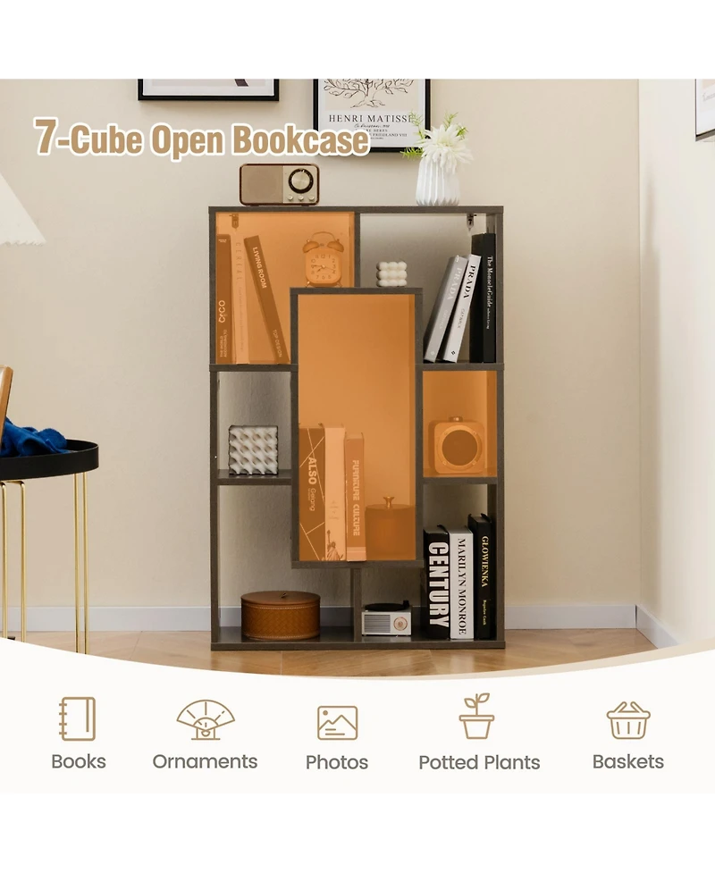 Gouun 7-Cube Geometric Bookshelf Modern Decorative Open Bookcase