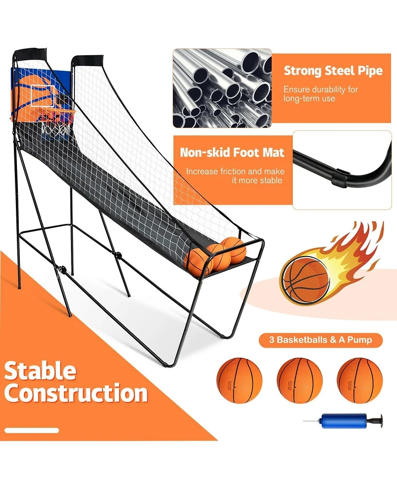Kuyotq Foldable Single Shot Basketball Arcade Game with Electronic Scorer and Basketballs
