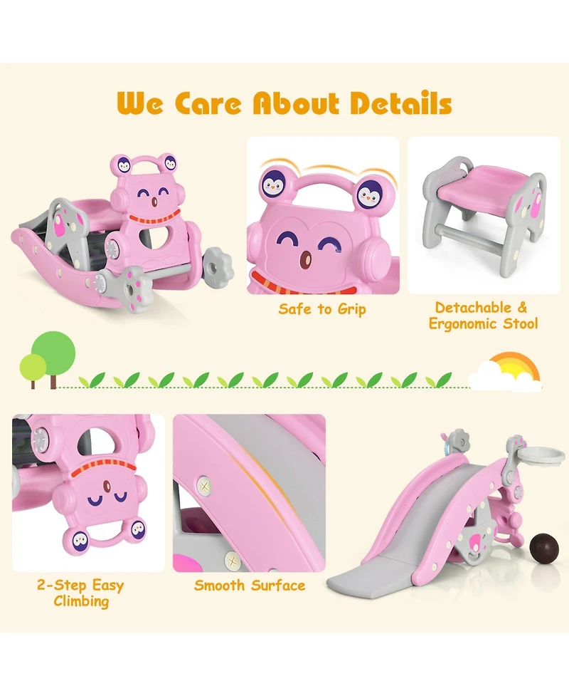 Kuyotq 4-in-1 Rocking Horse and Slide Set for Kids