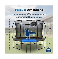 SereneLife 10ft Pumpkin Trampoline with Inner Enclosure, Ladder, and Basketball Hoop for Kids