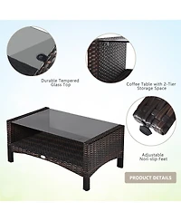 Gymax 4PCS Rattan Patio Conversation Set Cushioned Outdoor Furniture Set
