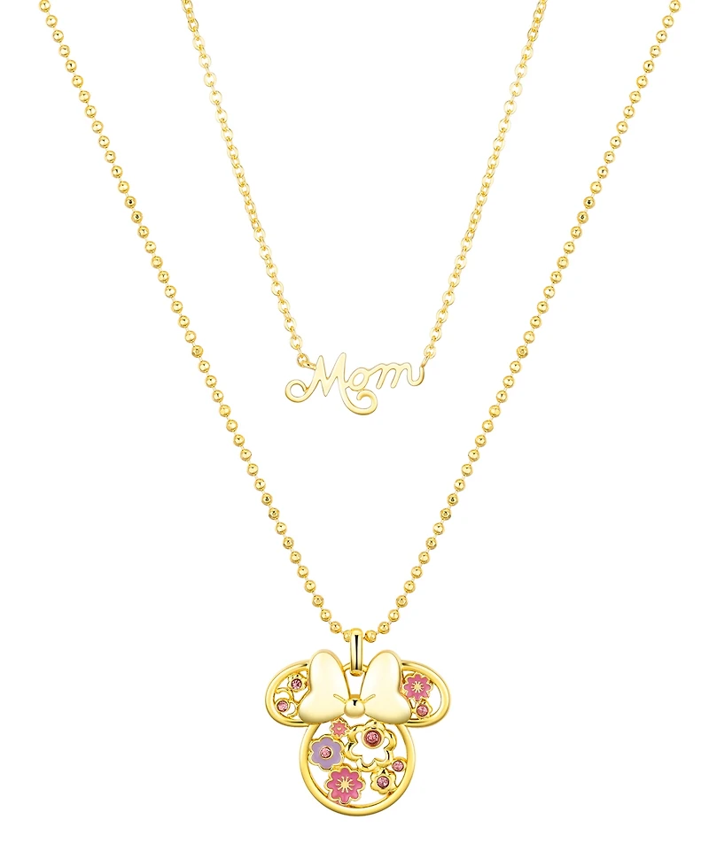 Disney Pink Crystal Minnie Mouse Flower Mom Layered Pendant Necklace