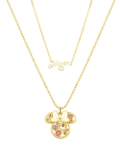 Disney Pink Crystal Minnie Mouse Flower Mom Layered Pendant Necklace