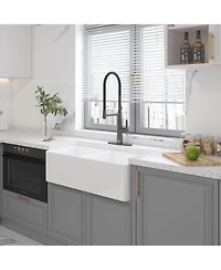 Casainc 33inch L x 18inch W Double Bowl Fireclay Farmhouse Kitchen Sink with Sink Grid