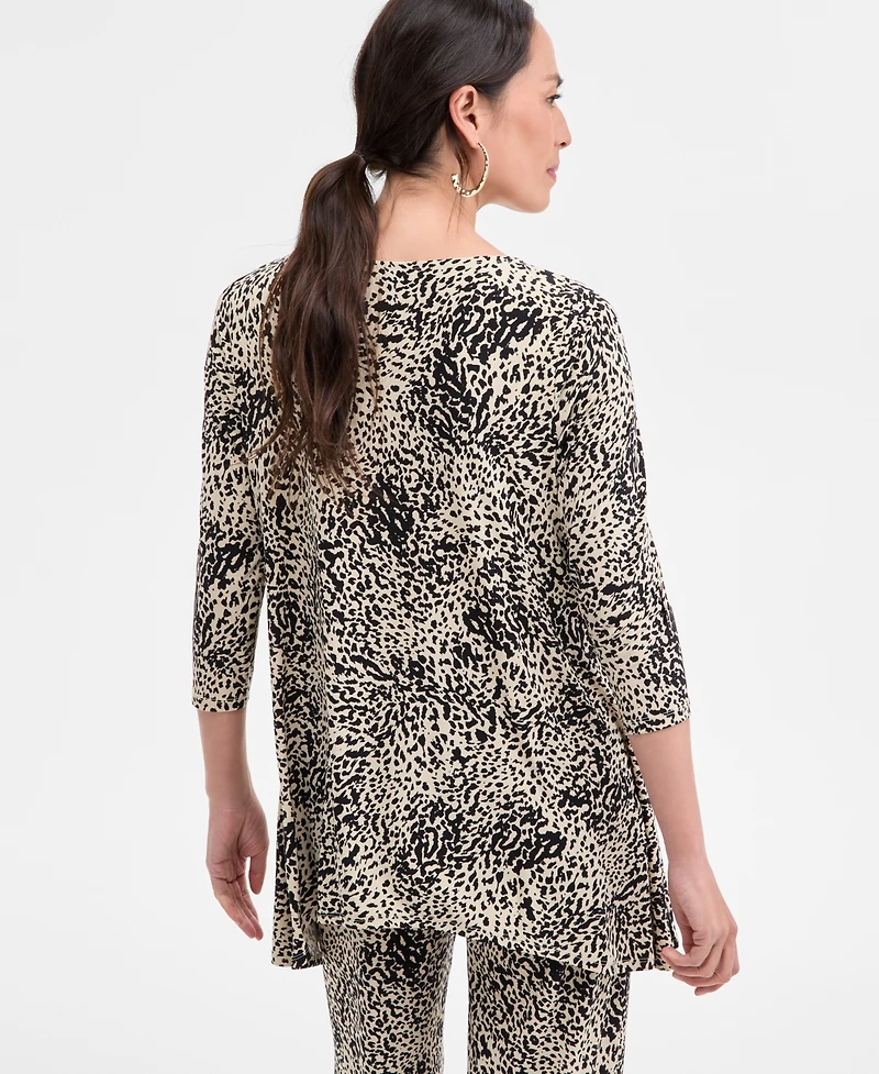 Jm Collection Petite Splash Cheetah Knit Swing Top, Exclusively at Macy's