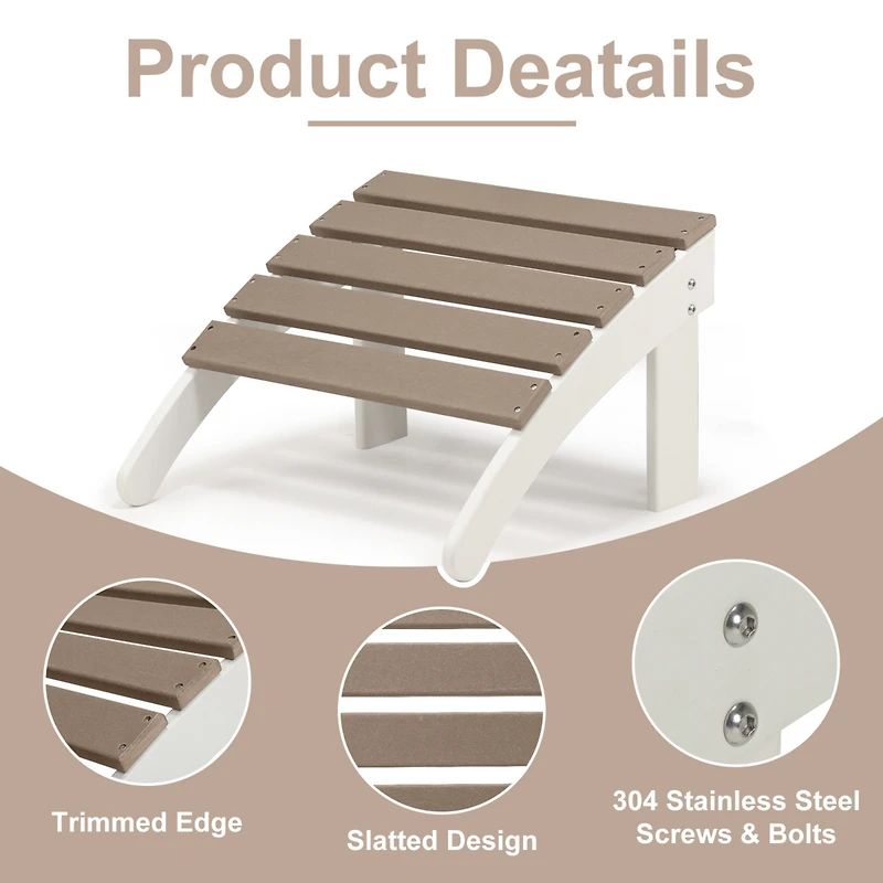 Aoodor Outdoor Adirondack Ottoman - Weather-Resistant Hdpe Patio Footrest for Ultimate Relaxation