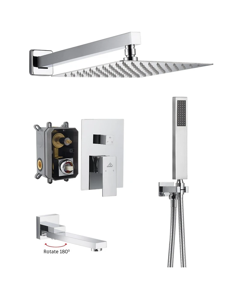 3-Function Shower System Rain System Wall-Mounted Shower Head with Handheld Shower Sprayer Shower System with Bathtub Spout, Brushed Nickel