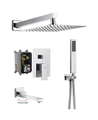 3-Function Shower System Rain System Wall-Mounted Shower Head with Handheld Shower Sprayer Shower System with Bathtub Spout, Brushed Nickel