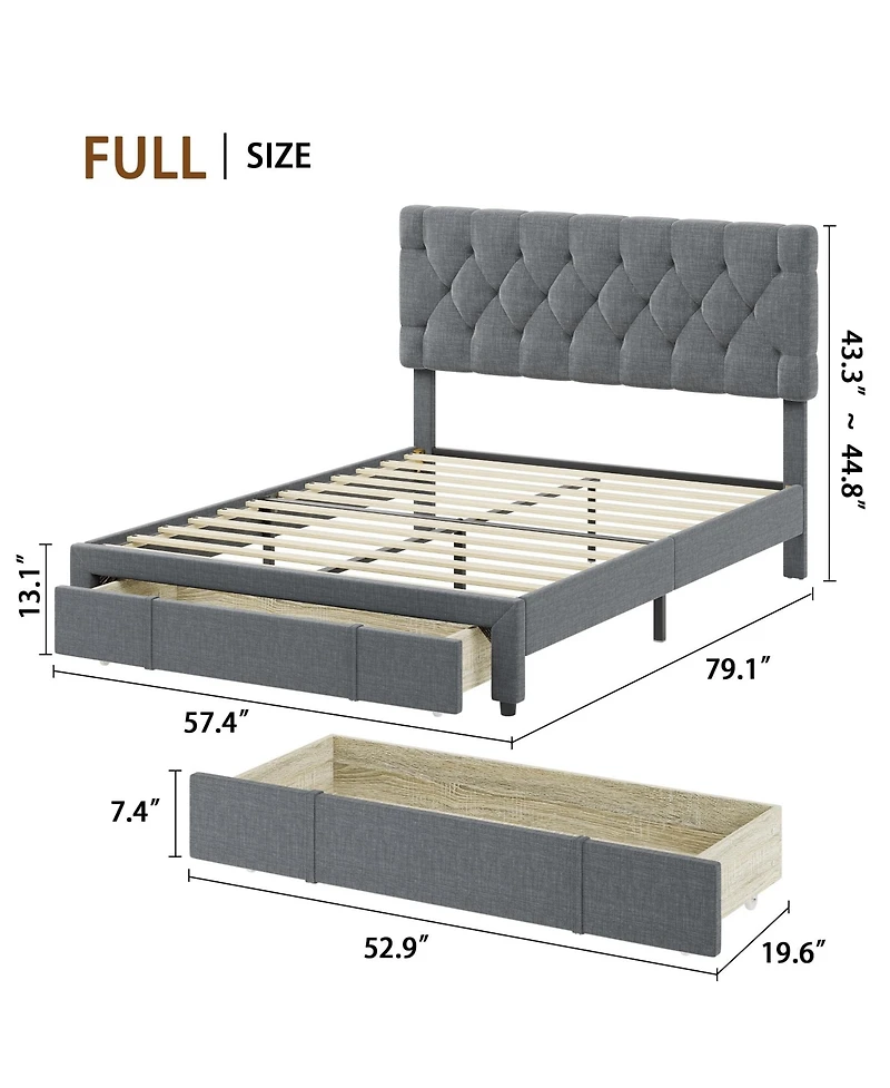 gaomon Full Size Bed Frame with 2 Storage Drawers