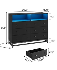 gaomon 6 Drawer Dresser with Led Lights, Modern Large Capacity Storage Cabinet