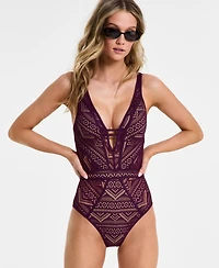 Becca Women's Color Play Crochet Plunge-Neck One-Piece Swimsuit