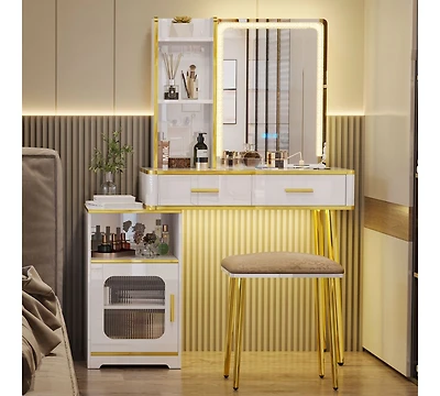 Vlsrka Vanity Makeup Desk with Mirror and Lights