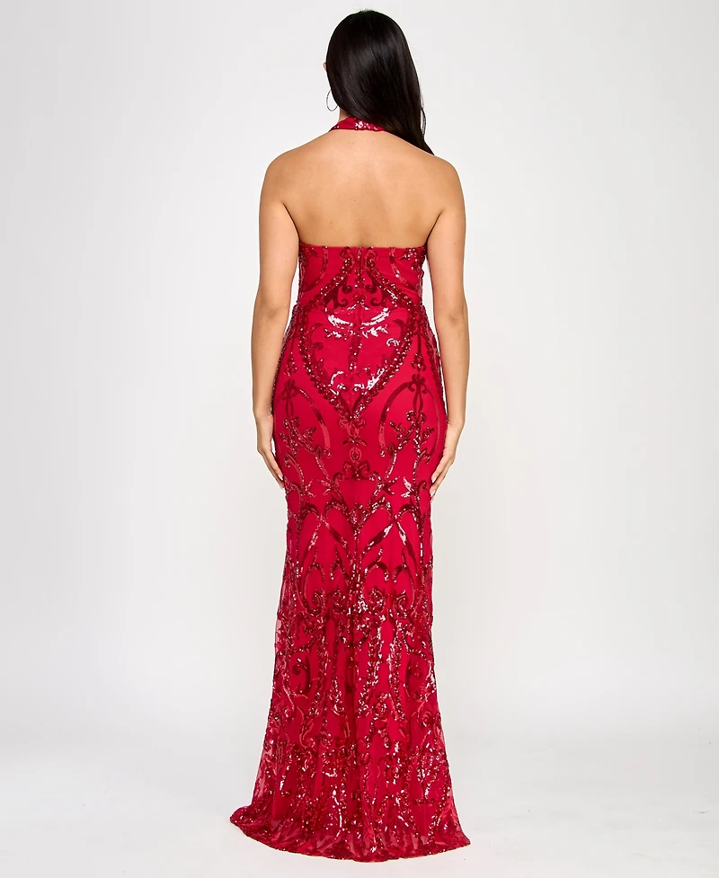 B Darlin Juniors' Sequined Halter-Neck Evening Gown, Created for Macy's