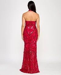 B Darlin Juniors' Sequined Halter-Neck Evening Gown, Created for Macy's