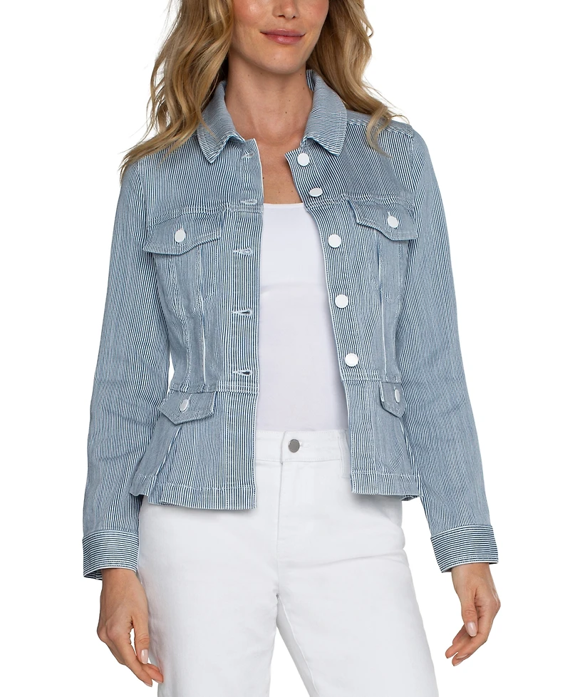 Liverpool Los Angeles Petite Striped Peplum-Hem Jacket