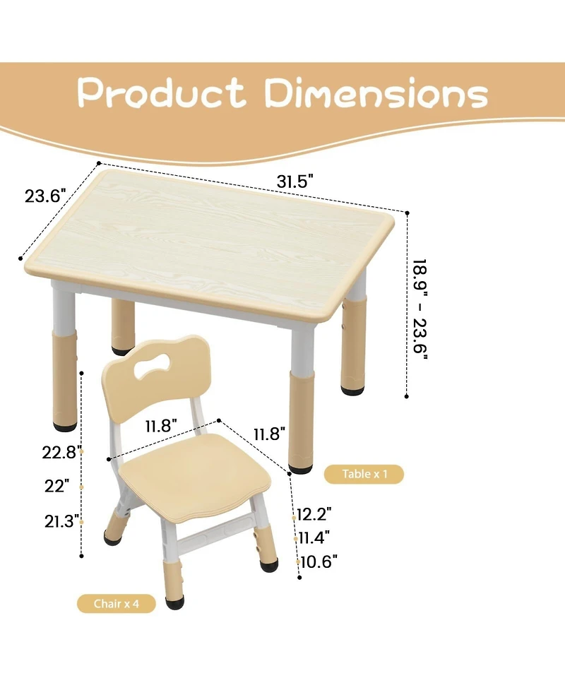 gaomon Adjustable Kids Table & 4 Ergonomic Chairs Set