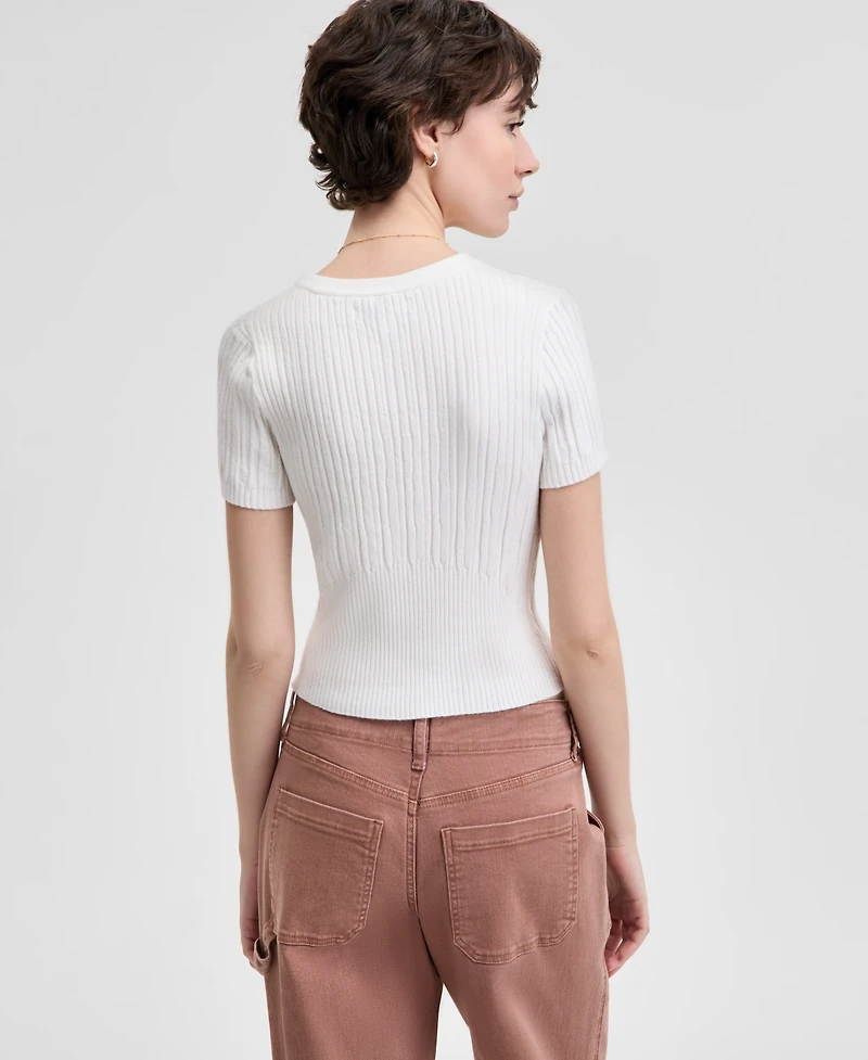 And Now This Women's Ribbed Curved-Hem Crewneck Top, Exclusively at Macy's