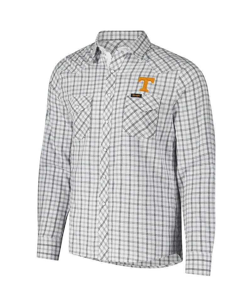 Colosseum x Wrangler Men's White Tennessee Volunteers Plaid Window Pane Long Sleeve Full-Snap Shirt